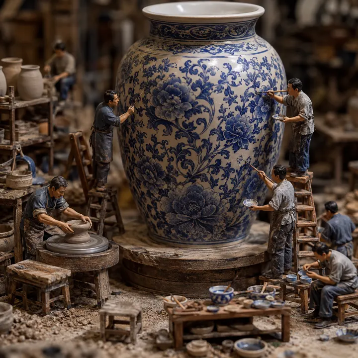 A miniature diorama captured with macro photography from an eye-level perspectiv