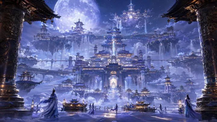 16:9 cinematic landscape frame, distant low viewpoint at approximately human eye